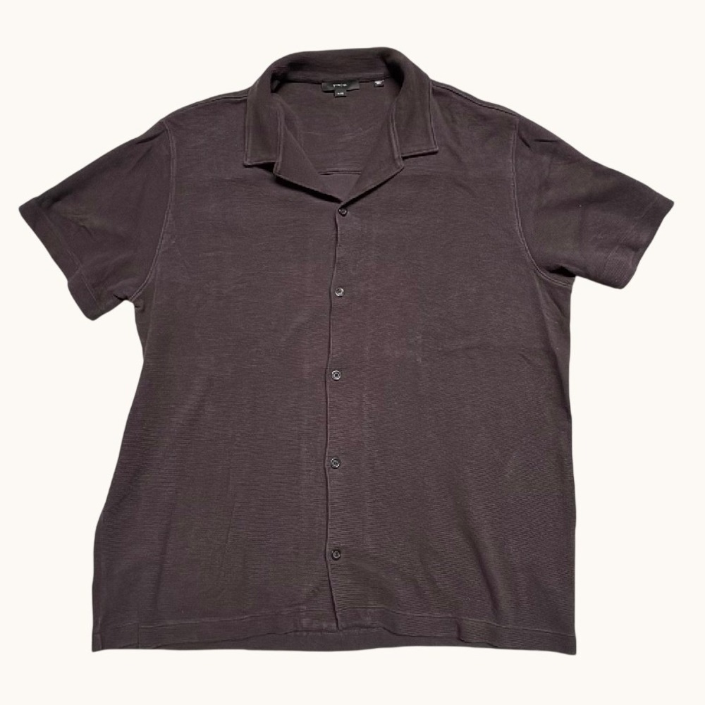 Vince Mens XL Short Sleeve Button Down Camp Collar Shirt Dark Plum